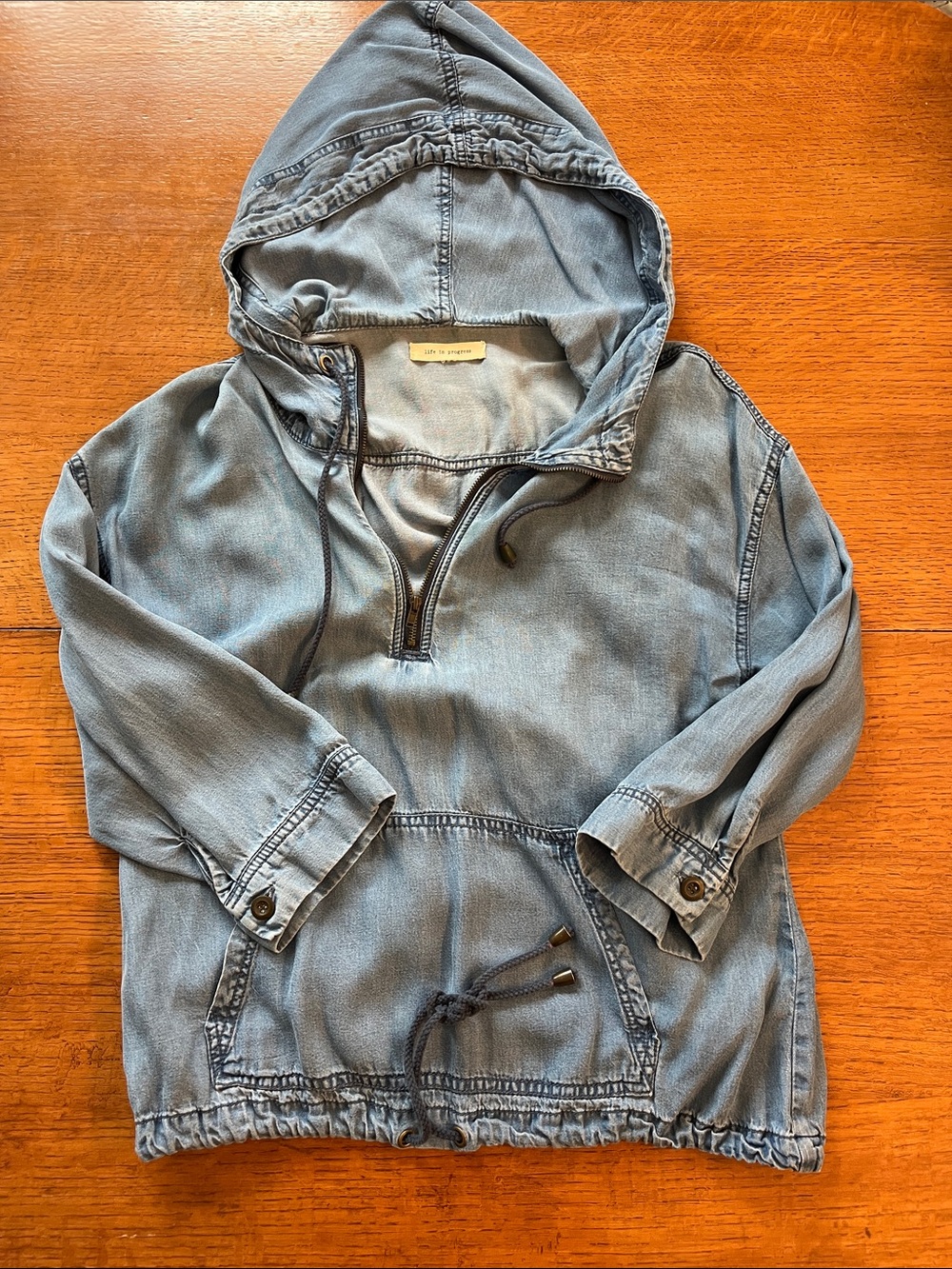 life in progress Faded Blue Hooded Pullover